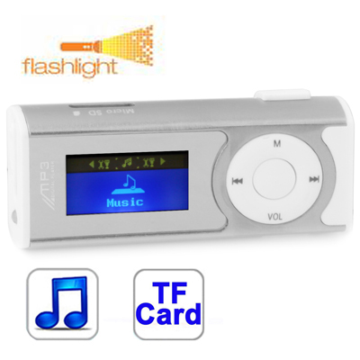 TF (Micro SD) Card Slot MP3 Player with LCD Screen, Speaker, Clip, Support Flashlight function (Silver) - Click Image to Close